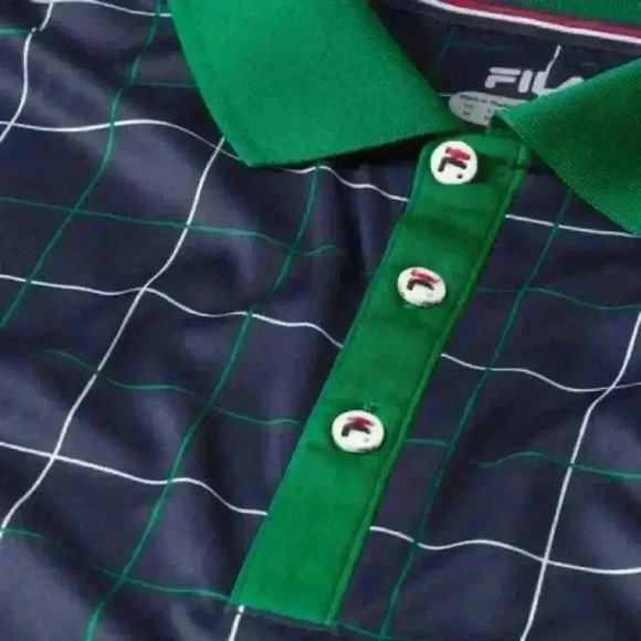 Fila Mens Windowpane Polo - Navy/Green - Picture 2 of 3